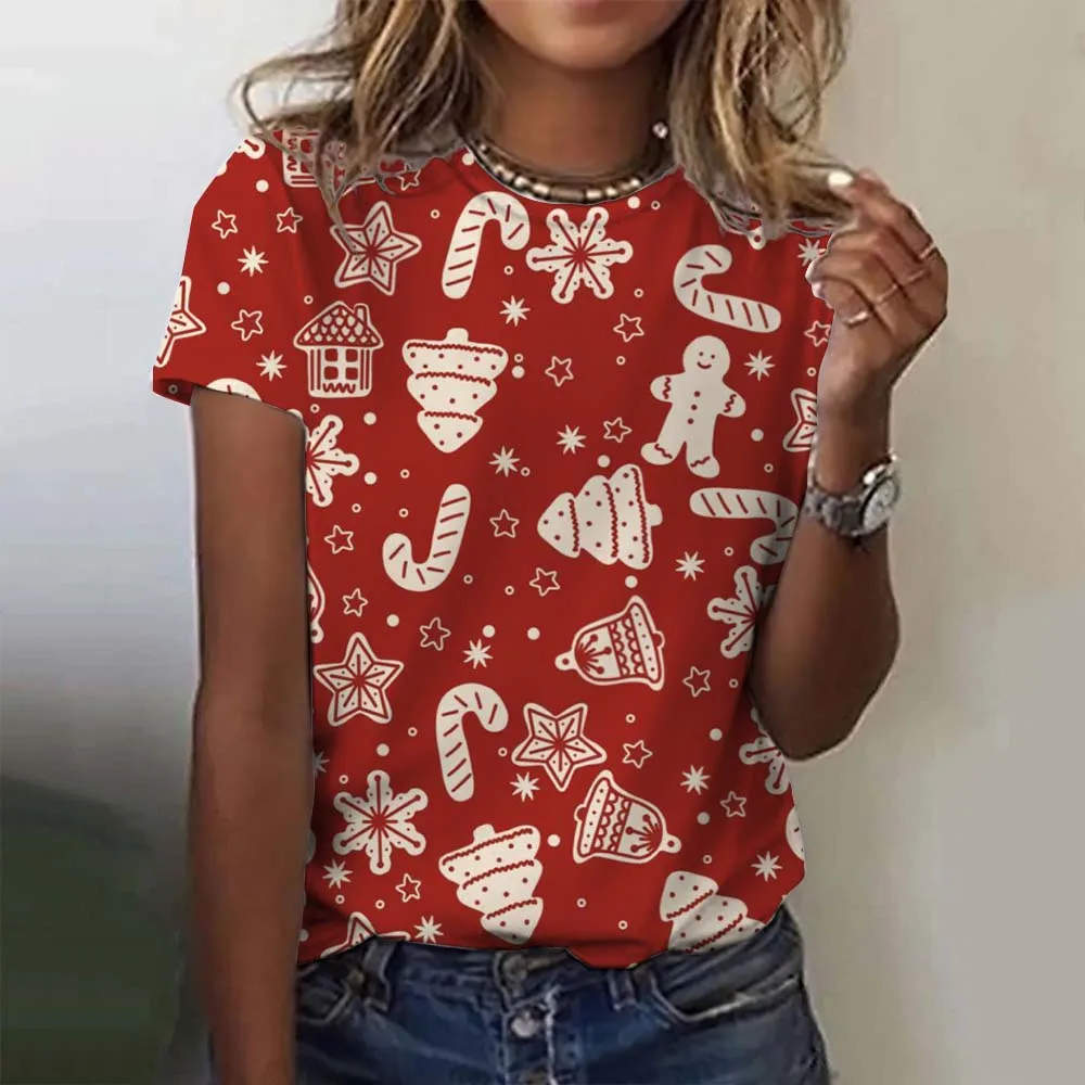 Christmas Women\'s T-Shirt Christmas elements 3D Printed Oversized T-Shirt Summer New Fashion Women Clothing Y2k Female Tops Tees