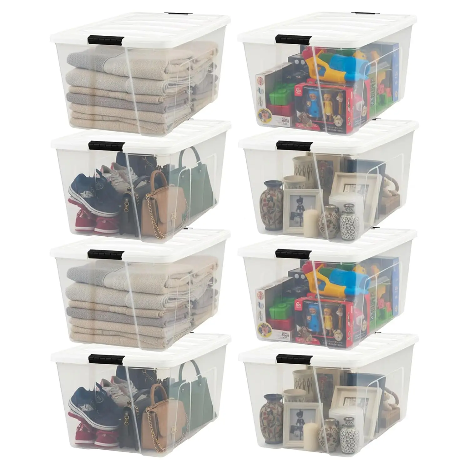 94 Qt Storage Bins with Lids 8 Pack BPA-Free Clear Plastic Stackable Organizer Container for Home Office Closet, Customized