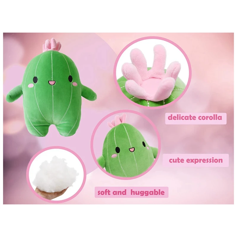 Cuddly Cactus Stuffed Plant Animal With Smile Face And Pink Antenna Soft Cacti Plush Toy Pillow