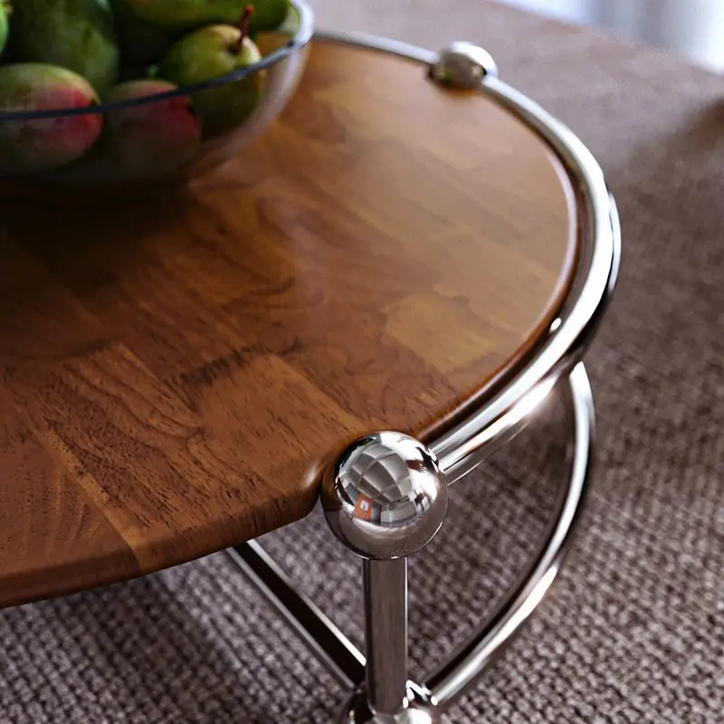 طاولة قهوة فرنسية مستديرة من الخشب الصلب