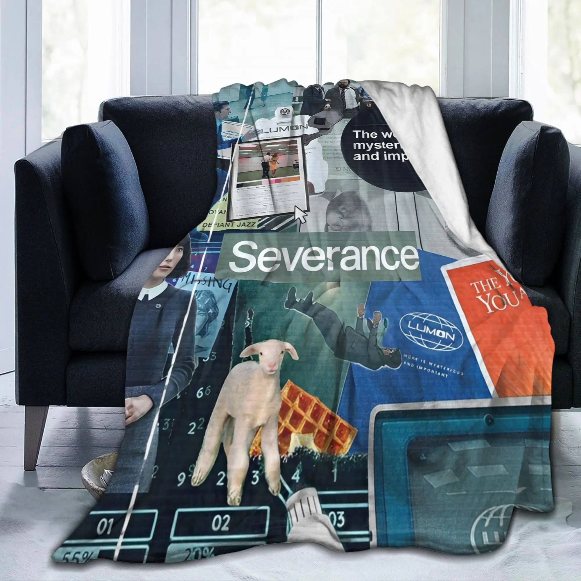 Severance Macro Data Refinement Knitted Blankets Flannel Lumon MDR Warm Throw Blanket for Airplane Travel Quilt Multi-function