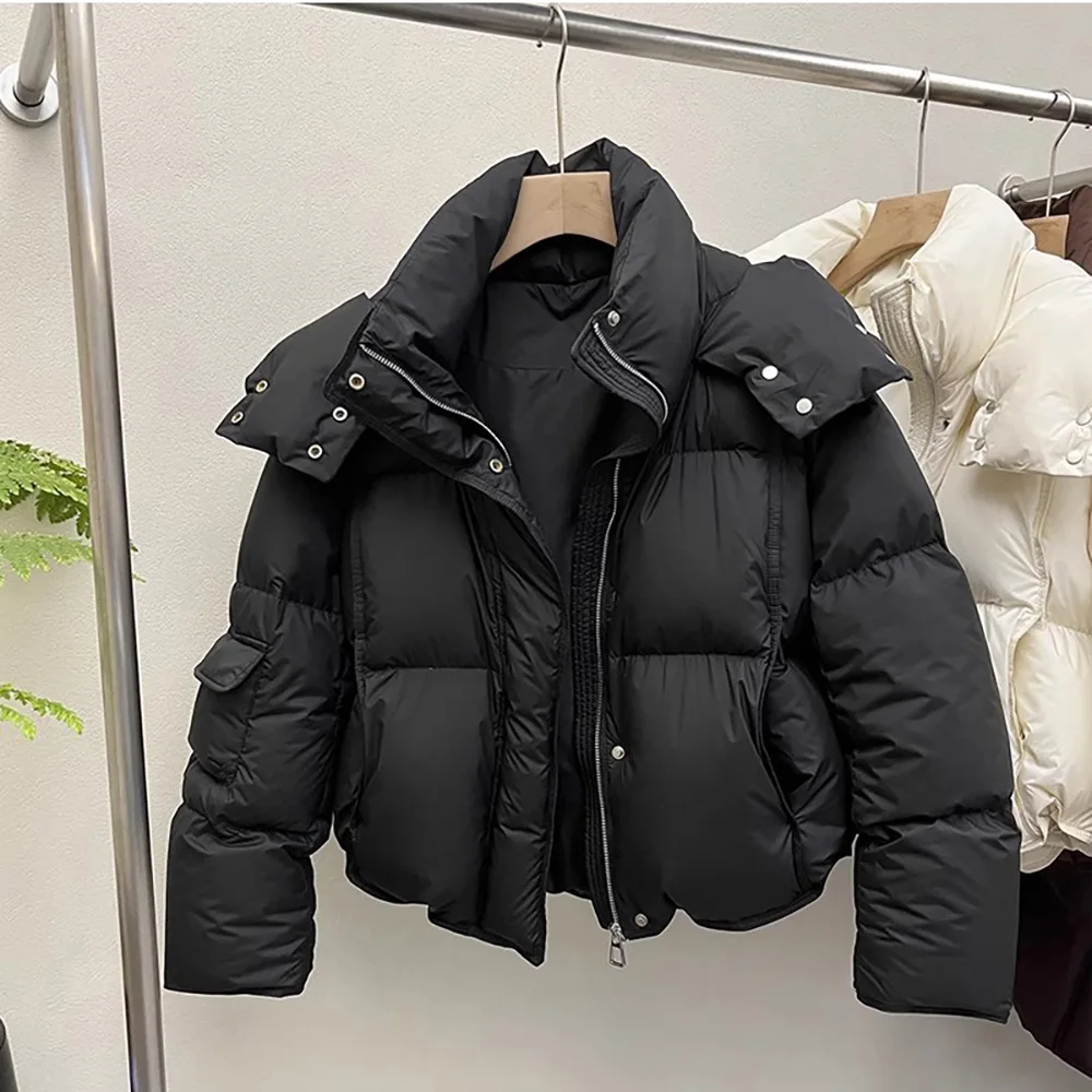 Women Puffer Cotton Jacket Winter Warm Thick Long Sleeve Oversized Hooded Short Parkas Female Loose Quilted Padded Coats Outwear