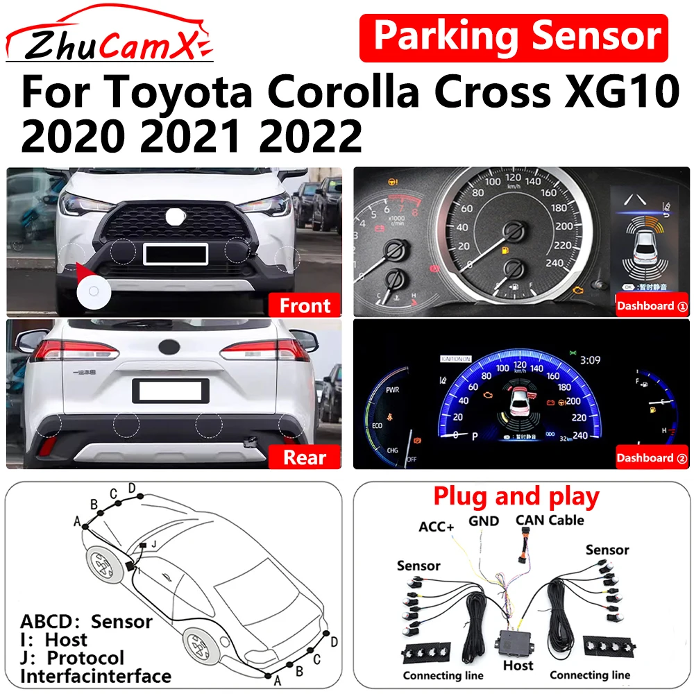 

ZhuCamX for Toyota Corolla Cross XG10 2020~2022 Car Parking Sensor Front Rear Reverse Assist Reversing AID System plug ＆ play