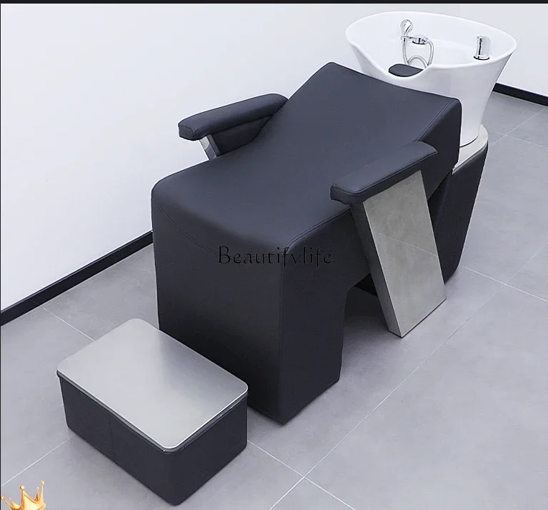 New Haircut Shampoo Chair Stainless Steel Rebound Sponge Lying Half Ceramic Basin Flushing Bed