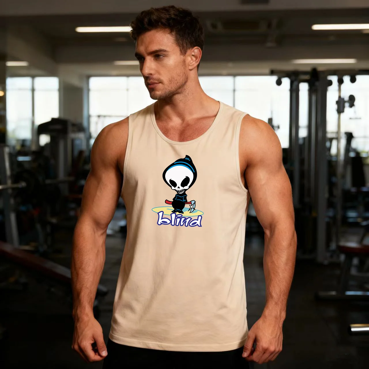

Sporty pure cotton vest with anime patterns for men