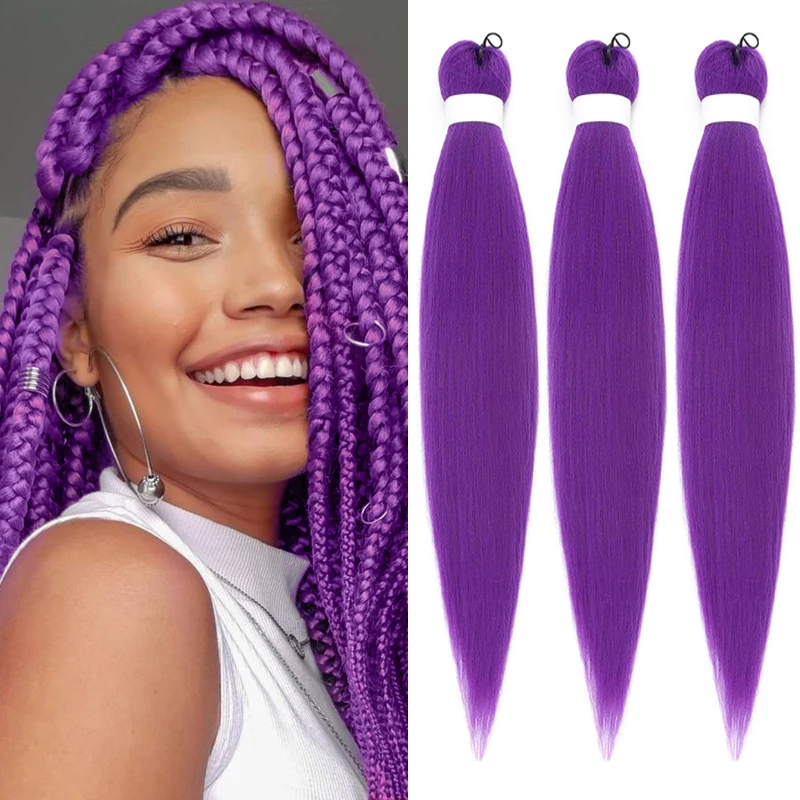 

Синтетические фиолетовые плетеные волосы, предварительно растянутые наращивания, длинные прямые фиолетовые волосы для плетения для Хэллоуина, рождественской вечеринки