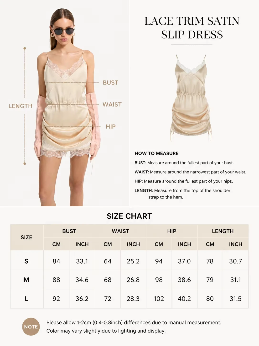 IG 2026 Women's Lace Trim Cami Mini Dress V Neck Adjustable Thin Straps Elastic Waist Side Drawstring Ruched Hem Back Button