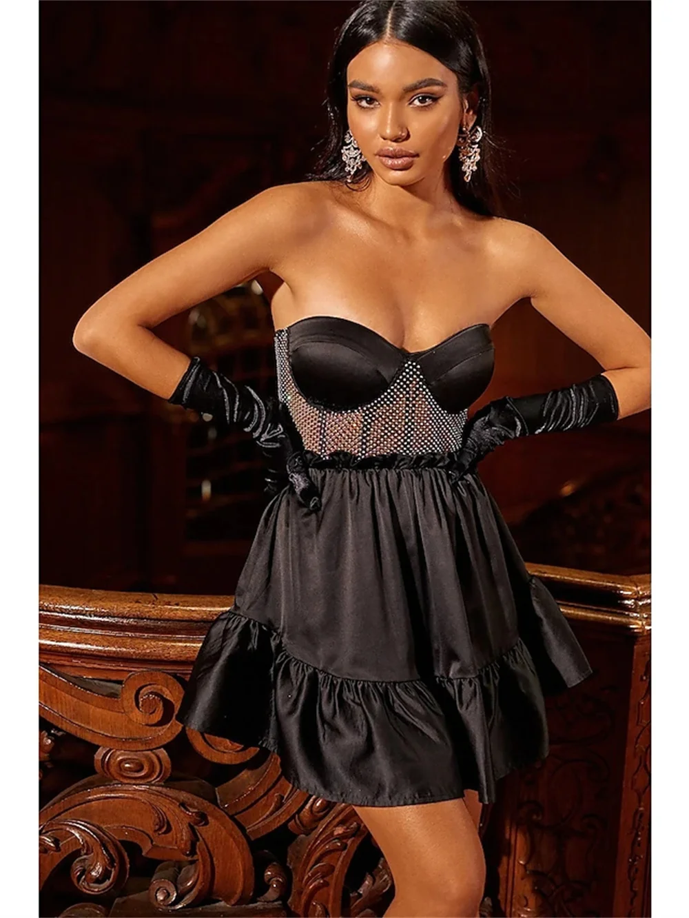 

A-Line Cocktail Dresses Little Black Homecoming Short / Mini Sleeveless Sweetheart Neckline Polyester Sequin Ruffles 2023 Party