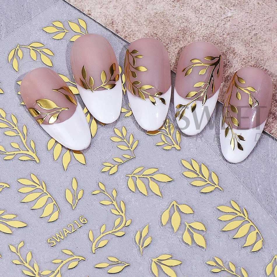 3 Stück Bronzefarbene Blätter-Nagelaufkleber Roségold Silber Gold Einfaches Design Selbstklebende Nagelsticker Elegante Maniküre-Dekoration – Detail 6