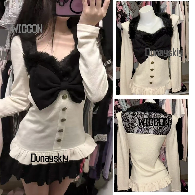 

Jirai Kei японский сексуальный сладкий горячий кружевной плюшевый топ с бантом костюмы для косплея белый кавайный элегантный Хэллоуин Рождество повседневно