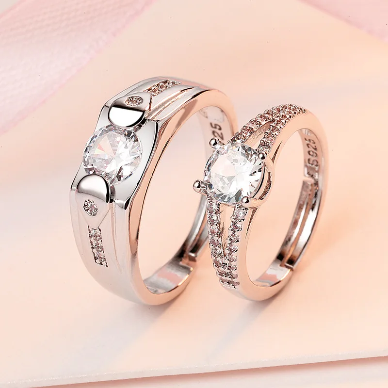 2Pcs Silber Farbe Luxus Zirkon Paar Ringe Für Frauen Für Immer Endlose Liebe, Verlobung, Hochzeit Bands Ring Valentinstag Geschenke – Detail 6