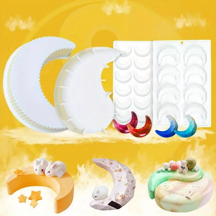 1 Pcs Diamond Moon Rabbit Silicone Mould Mid Autumn Festival Mousse Cake Mooncake Pudding Jelly Mold Handmade Baking Supplies
