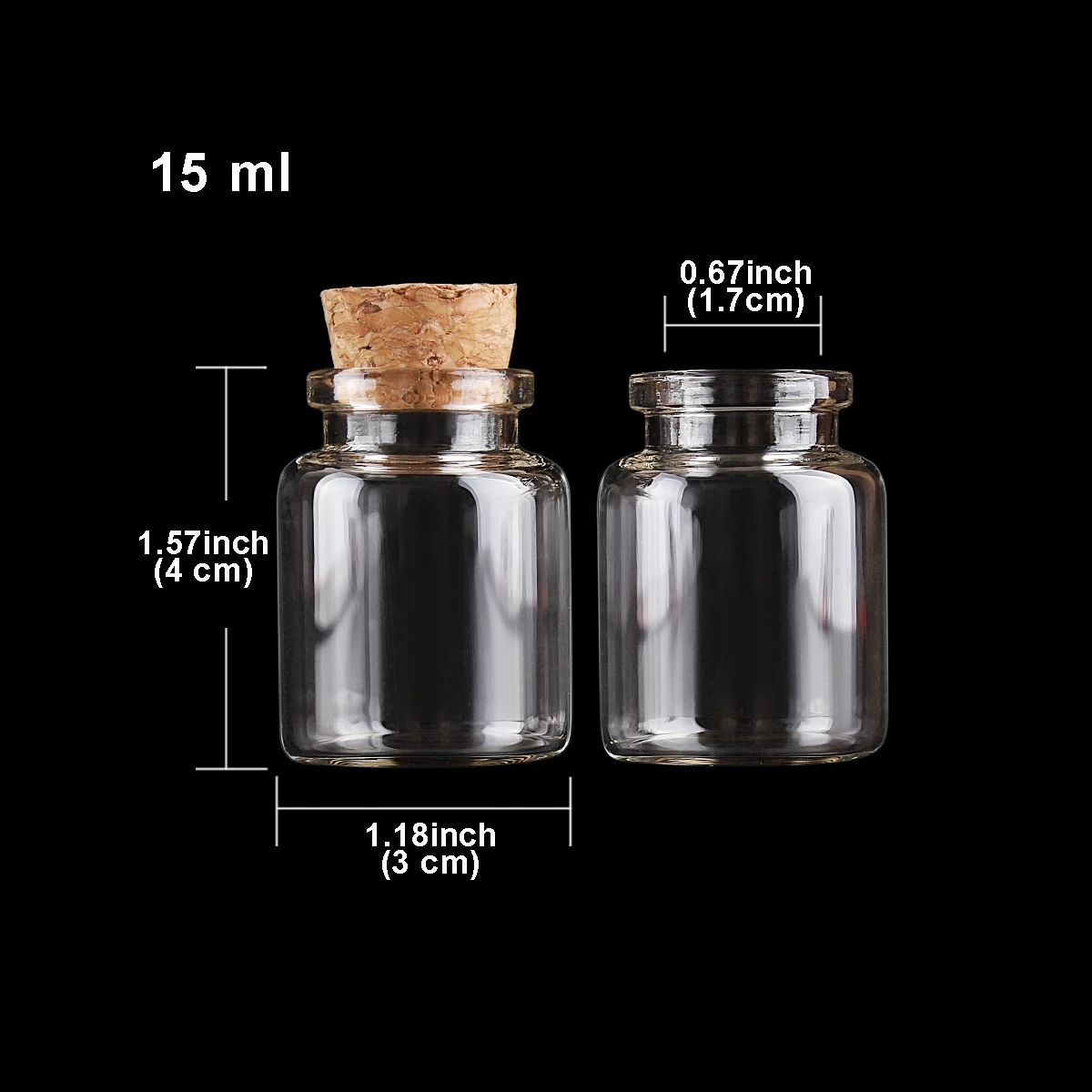 24pcs 30*40*17mm 15ml Mini Glass Wishing Bottles Tiny Jars Vials With Cork Stopper wedding gift