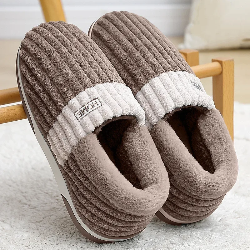 Big Size 48 49 Winter Heren Slippers Comfort Harige Huis Schoenen Dik Warm Pluche Platform Outdoor Indoor Koppels Antislip Flats