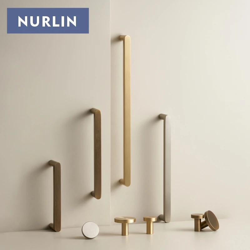 Nurlin Massives Messing, schlichter Stil, Schrankgriff, Kleiderschrankgriff, Nickel gebürstet, Antikmessing, Mattsgold CH111