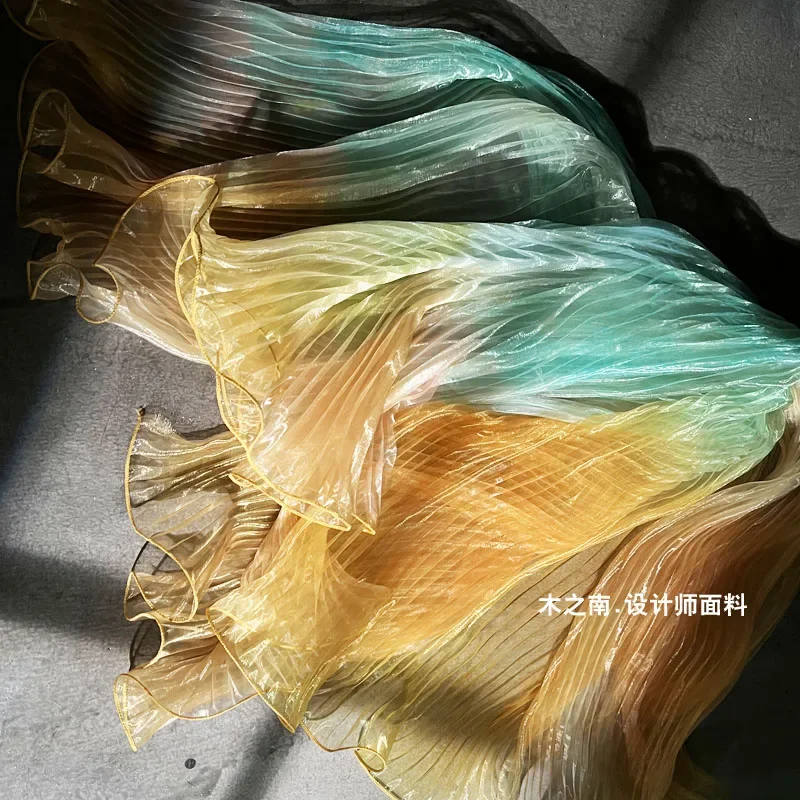 حورية البحر Harpsichord سحق موجة كبيرة الليزر الأورجانزا النسيج لمرحلة الأداء فستان مصمم Diy بها بنفسك مواد الخياطة القماش