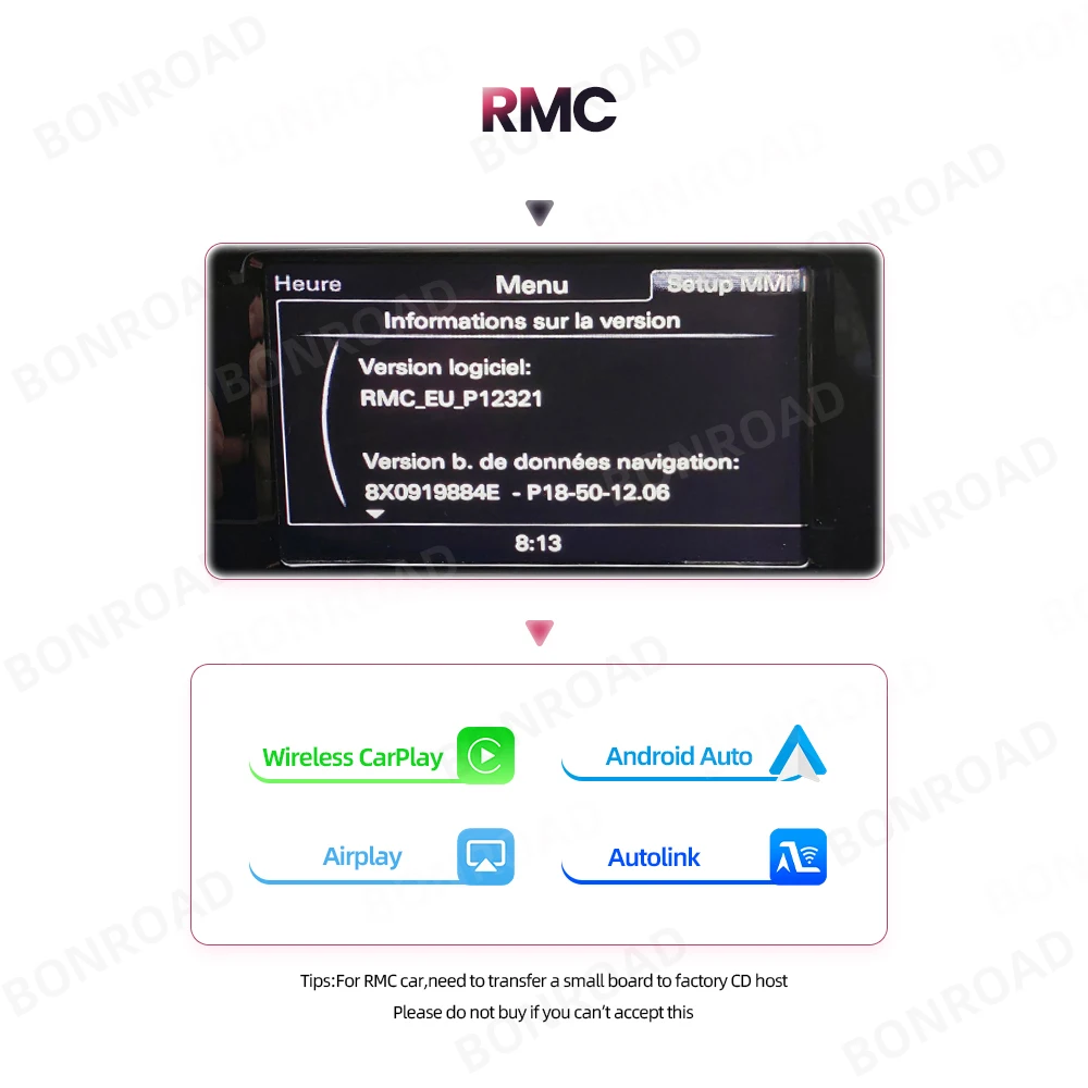 Bonroad Draadloze Carplay Android Auto Interface Adapter Voor Audi A1 Q3 2013-2018 Rmc Hnr Met Airplay Spiegel Link - afbeelding 1