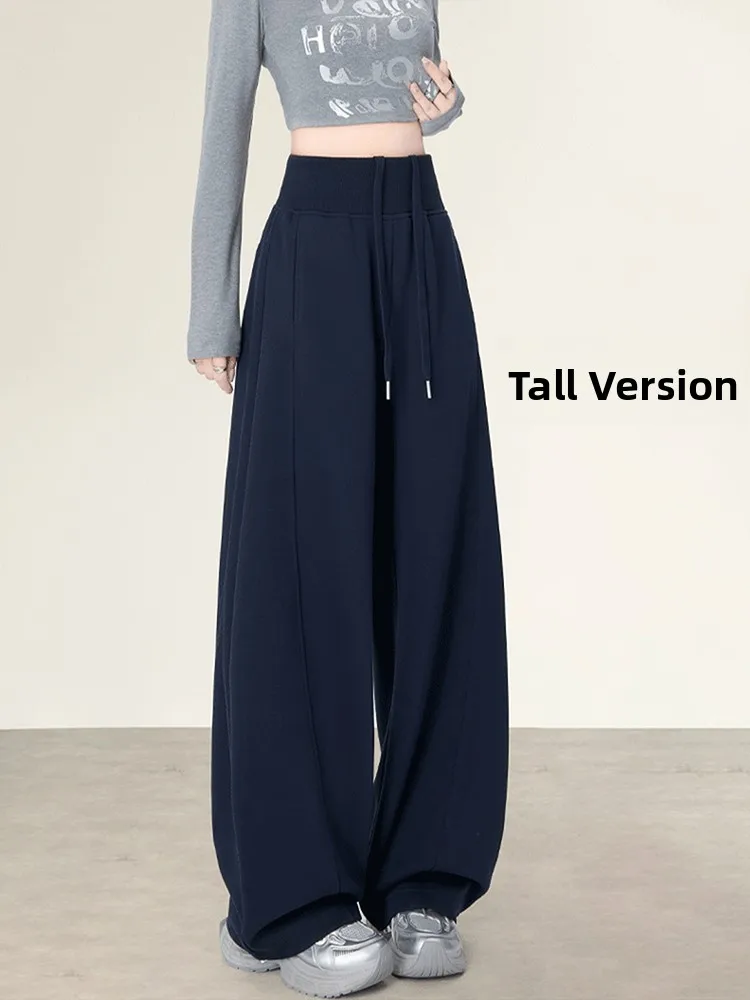 High Waist Extended Length Fleece Lined Wide Leg Sweatpants for Women Autumn Winter Casual Floor Length Sports Pants