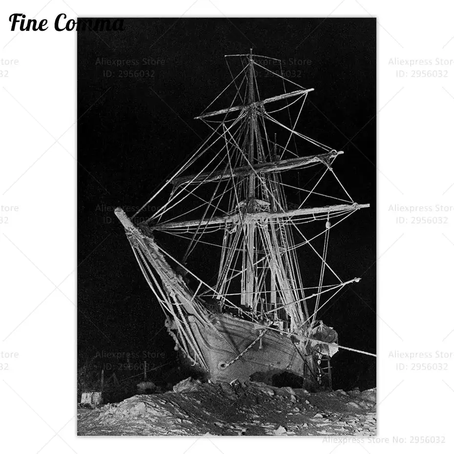 Sailing Ship Endurance at Midwinter The Long Long Night Vintage Poster Antqiue Photo Wall Art Canvas Print Painting Home Decor