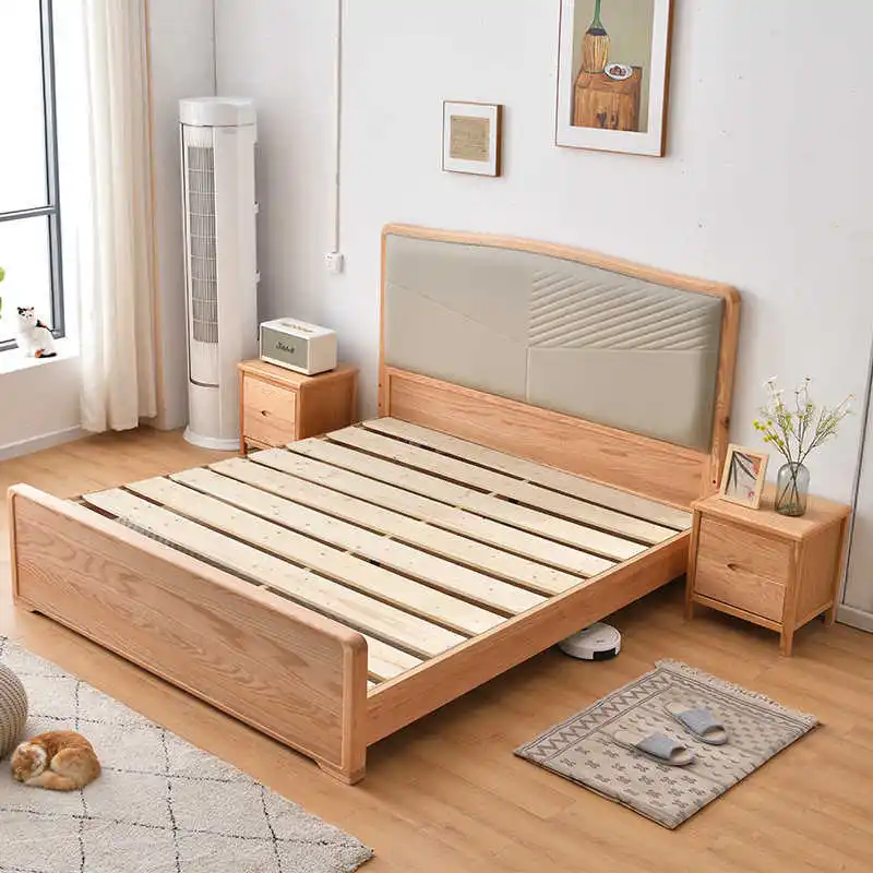 Red oak solid wood 1.8 meters household one meter five bedroom log double wood wax oil storage bed