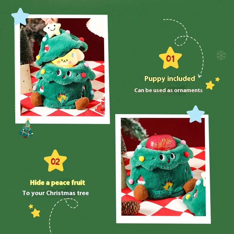 Árvore de natal bonecas saco de embalagem de frutas seguro boneca dos desenhos animados filhote de cachorro sorridente suor filhote de cachorro decoração de natal caixa de presente da árvore de natal