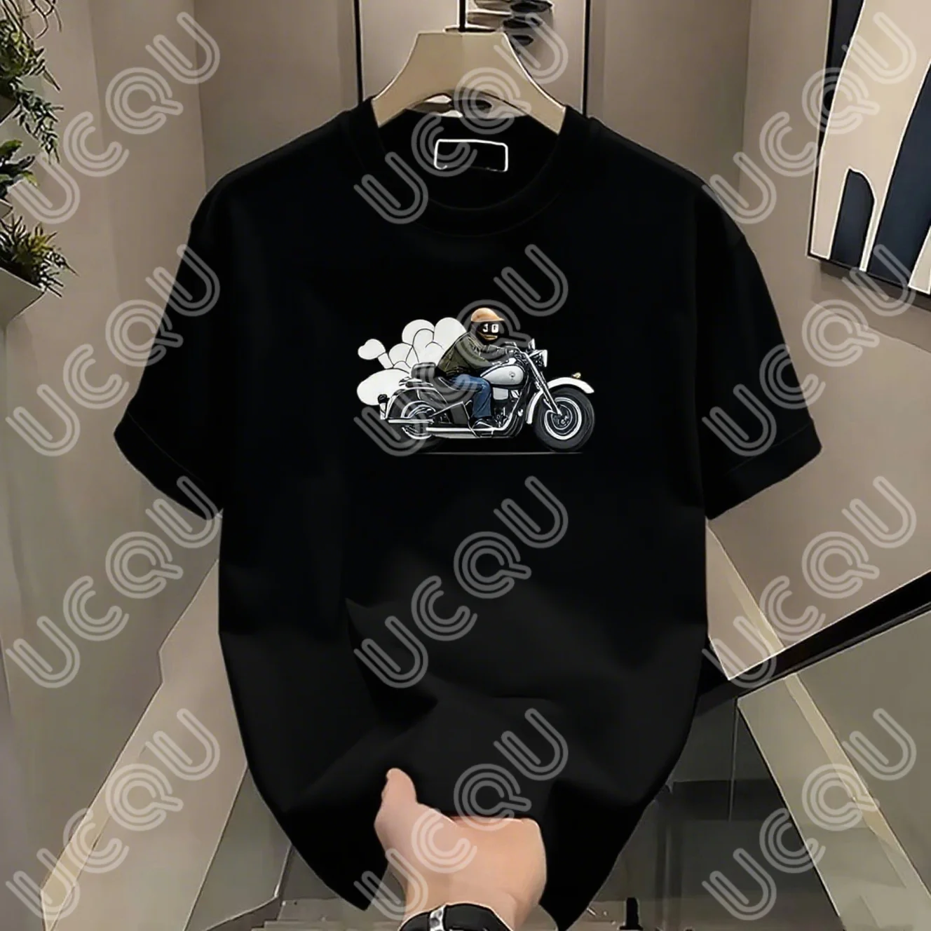 

2025 new Men's Casual Short Sleeve White T-Shirt Cool Motorcycle Rider Print Graphic Tee for Men Suitable for Halloween gifts