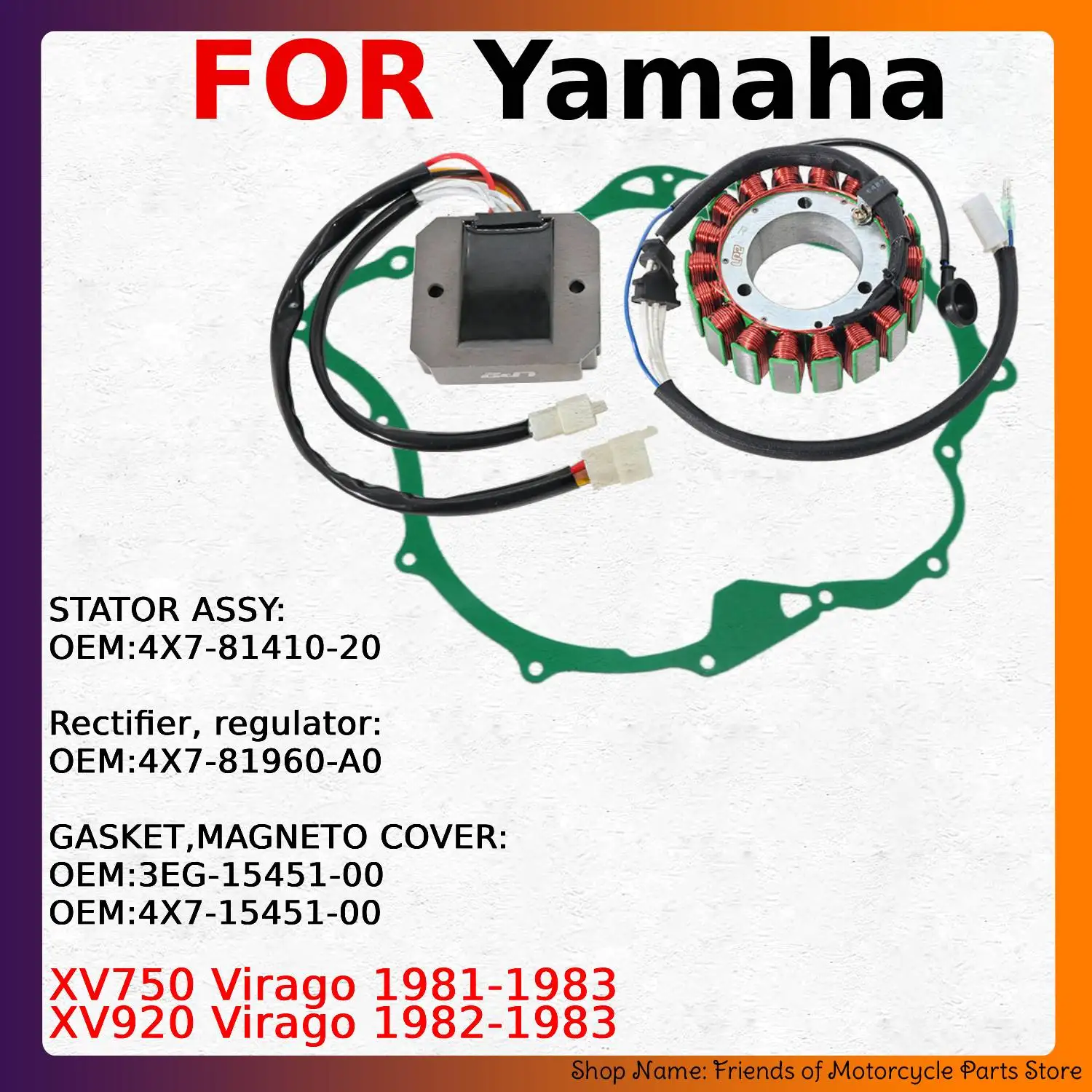 Charging System Repair Kit Stator Regulator Rectifier Magneto Gasket Anti‑Oil‑Leak For Yamaha XV750 XV920 Virago 1981‑1983 Year