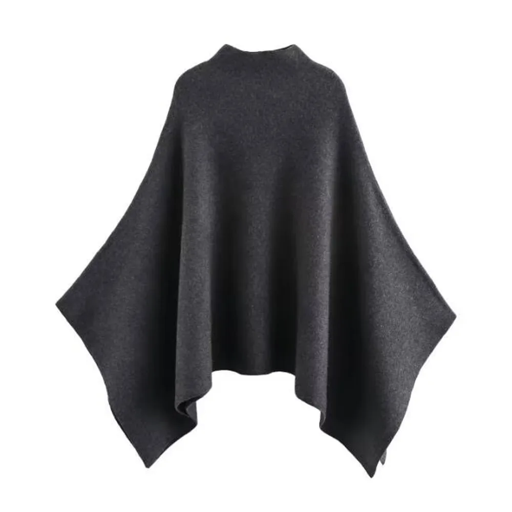 

Diyigwoman autumn 2025 new fashion solid color stand-up collar knit pullover Joker cloak loose coat Mujer
