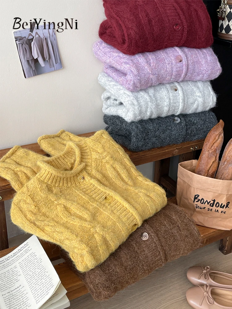 

Beiyingni 2022, осенний женский кардиган, однобортный, повседневный, новый модный женский трикотаж, пальто, однотонный кашемировый серый свитер