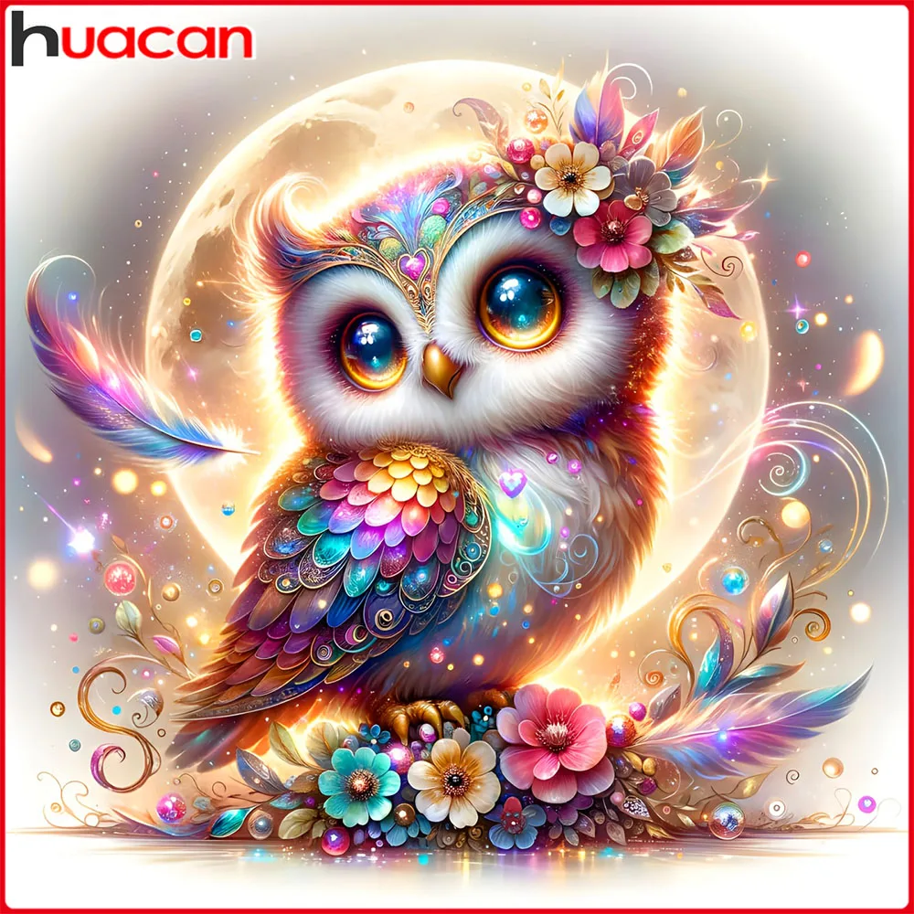 Huacan 5D DIY Diamond Painting Owl Flower Diamond Mosaic Animal New Collection Picture Of Rhinestones