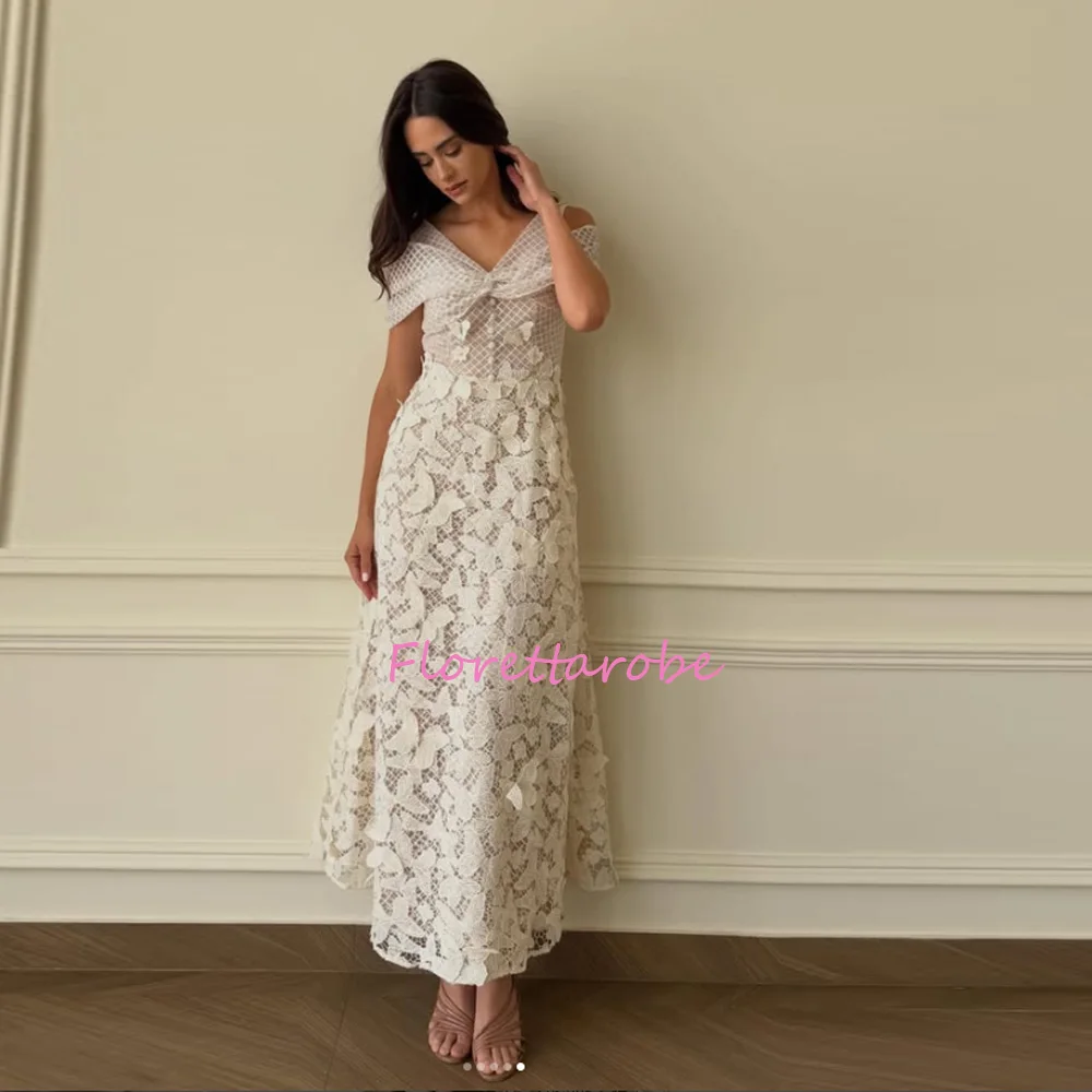 

Off Shoulder Evening Dresses Lace Silk A-Line Customized Wedding Snap Dresses Lovely Prom Gown robe de soirée Customized