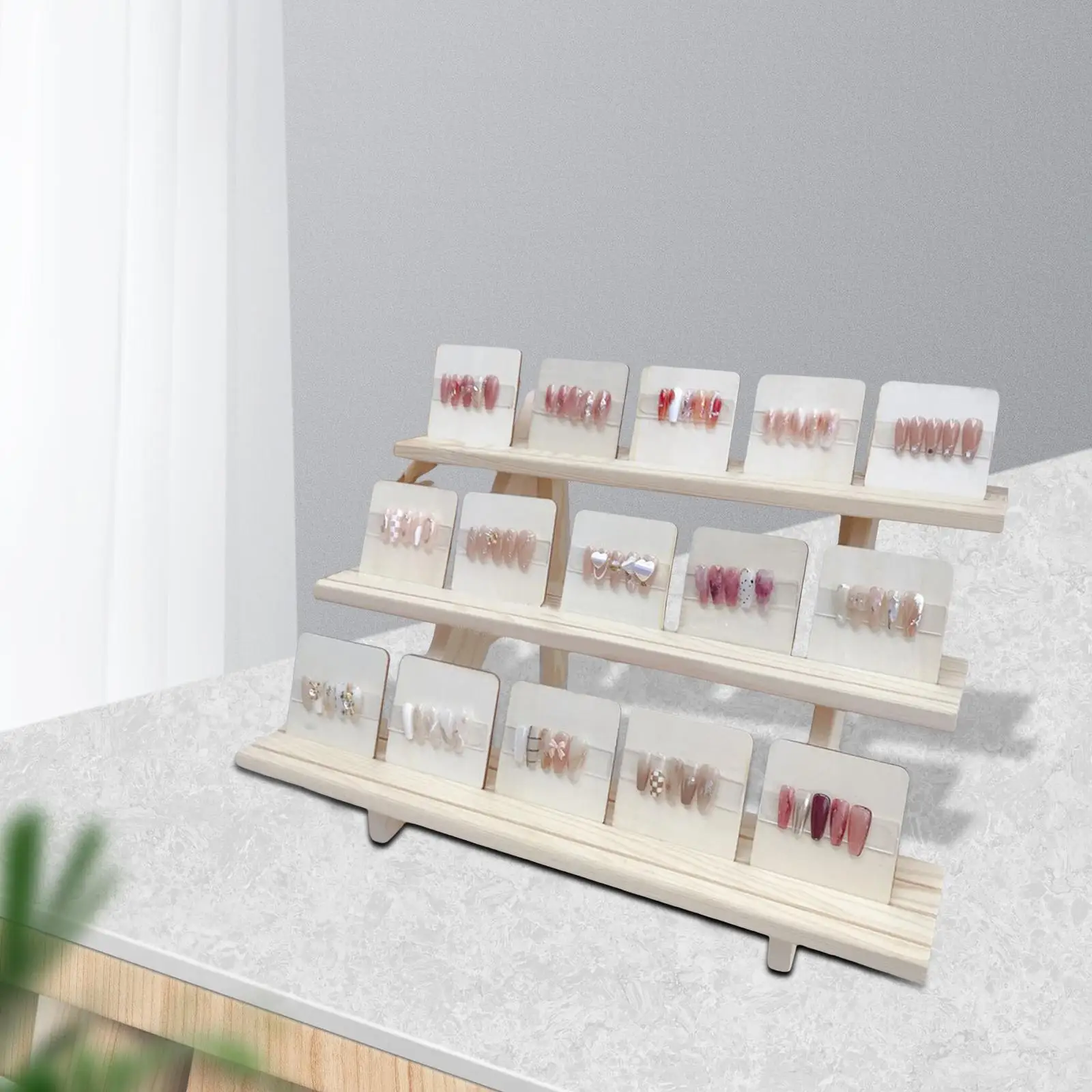 Wooden Manicure Display Rack 3 Shelves Nail Art Organizer Stand Detachable Holder for Nail Salon Home Perfume Candy