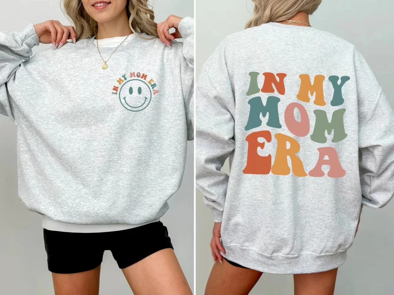 2024 New Popular Mother\'s Day Women Sweatshirt in My Mom Era Smiling Face Print Female Sweater Faddish Casual Comfort Girl Tops