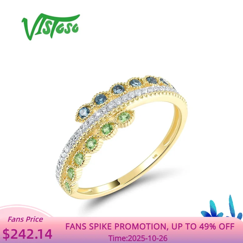 

Кольцо VISTOSO из чистого желтого золота 14 карат 585, для женщин, сверкающие бриллианты, изумрудно-синий топаз, штабелируемые, шикарные подарки на день рождения, ювелирные изделия