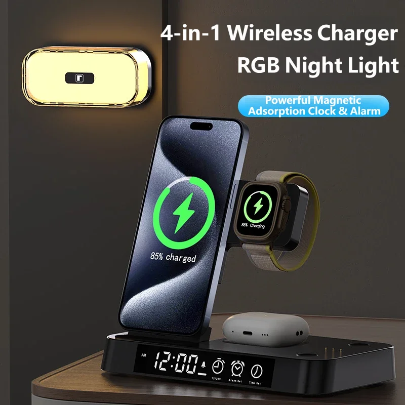 Magnetic 30W Fast Wireless Charger Charging Stand with Night Light Desktop Charging Station for iPhone MagSafe Samsung