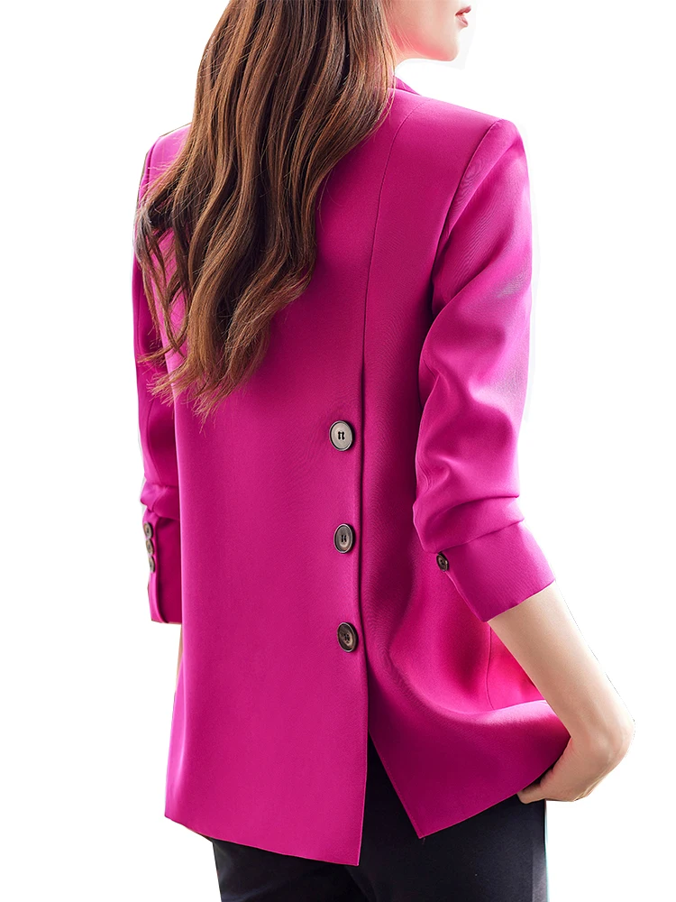 Fashion Pink Black Brown Blazer Women Ladies Female Business Work Wear Single Breasted Formal Jacket For Autumn Winter