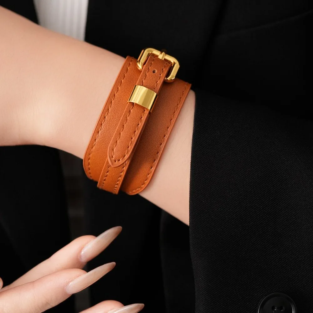 

Punk Buckle Clasp Leather Bracelets Charm Wide MultiLayer Bangles Adjustable Bohemian Hand Jewelry Men