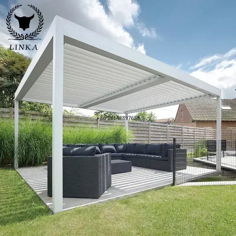 Garden Pergola Roof Backyard Patio Cover Home Louvered   Metal Retractable Gazebo Aluminum  Kits Modern Style