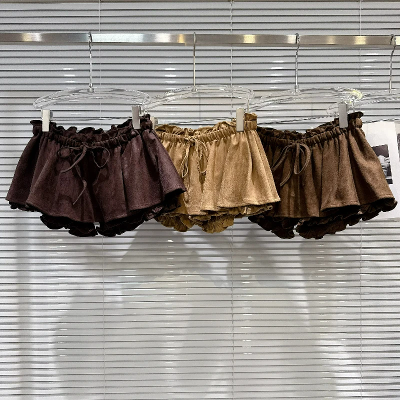 Women's Retro Sweet Cool Beautiful Short Skirt 2026 Autumn New Solid Color Y2k Drawstring Pleated Lace Velvet Skirts Ladies