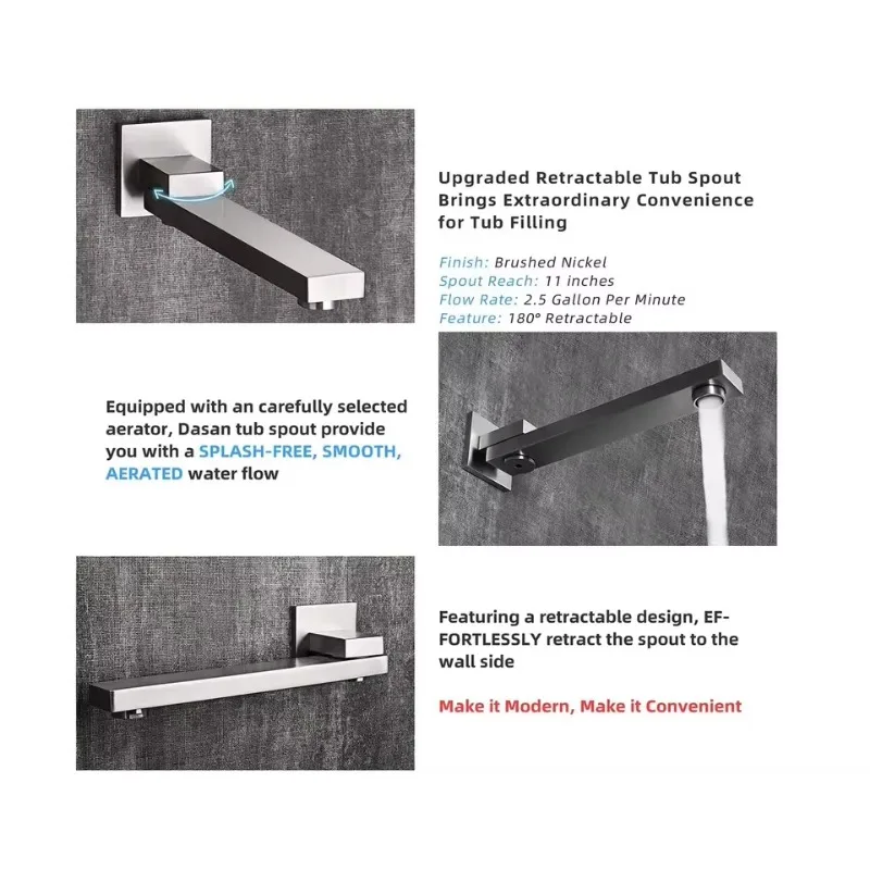 Handheld Sprayer and 10inches Rainfall Shower Brushed Nickel Rain Shower System With Tub Spout