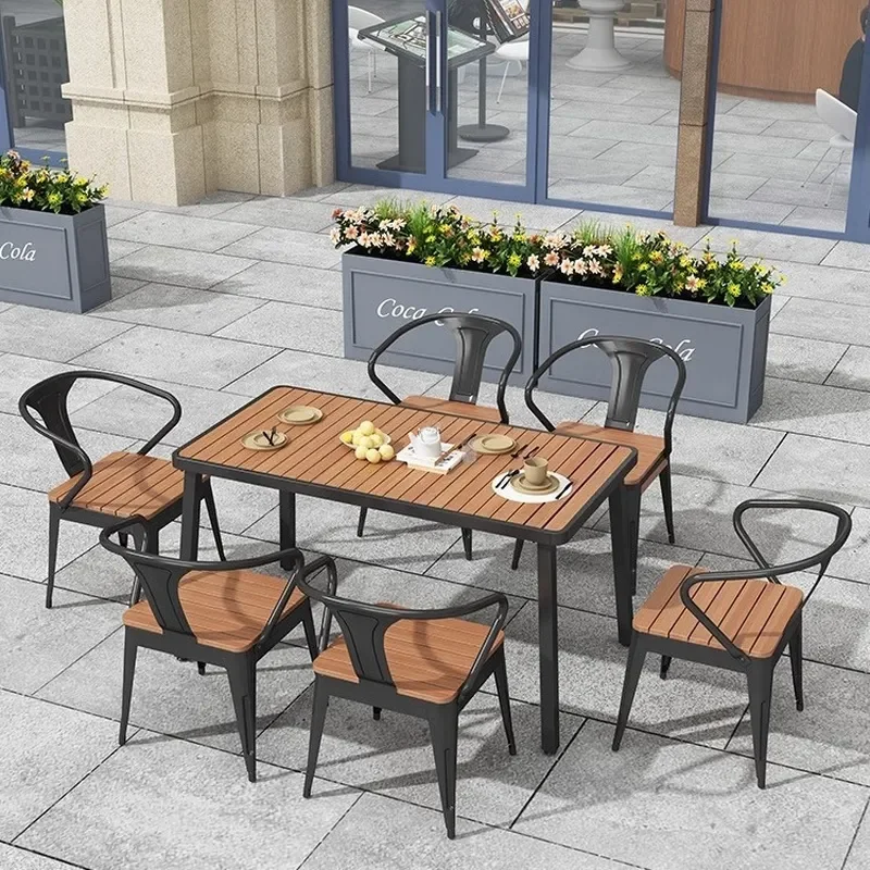 Outdoor Tea Table and Chairs Set for Courtyard Garden Durable Preservative Wood Plastic Composite Furniture Weather Resistant