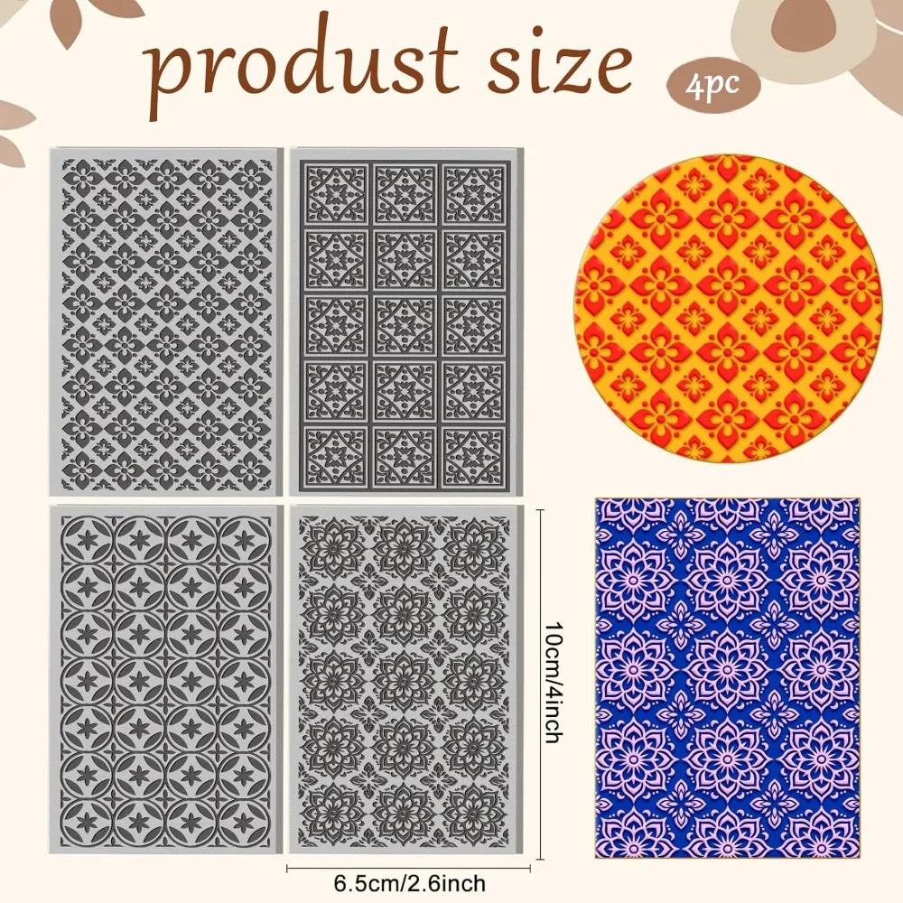 4 Sheets Abstract Art Clay Texture Mat Geometric Textures Pattern Polymer Clay Texture Sheets DIY Tools