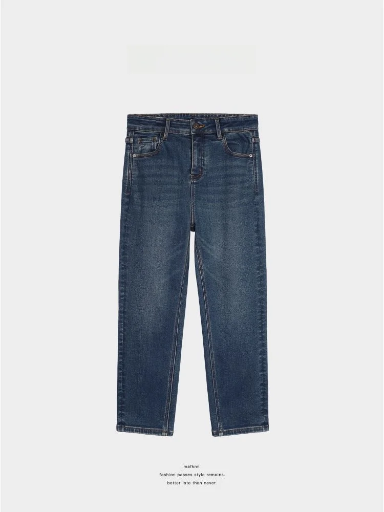 

Высокоэластичные джинсы прямого кроя в стиле ретро, большие размеры, утягивающие, повседневные, удобные, дышащие, из смесового хлопка