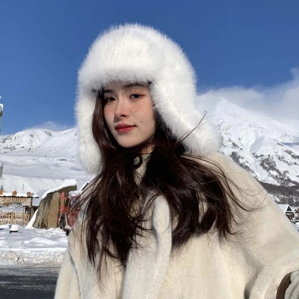 

Gifts Solid Color Men Women Pilot Hat Anti-cold Warmer Faux Fur Pilot Cap Adjustable Windproof Ear Protection Hat Travel