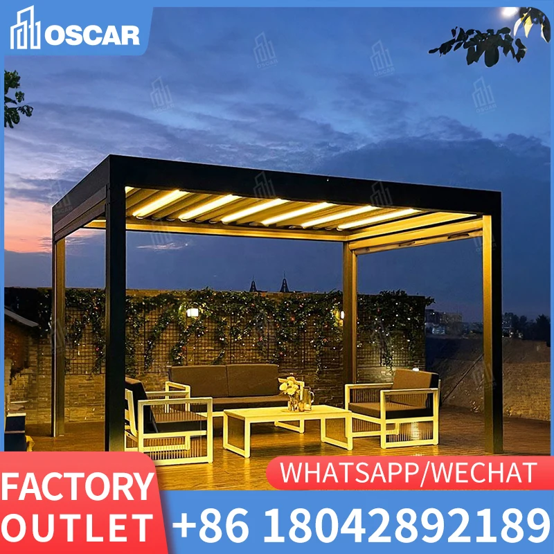 

Factory custom patio Pergola Cover Outdoor Aluminum Pavilion With Led Motorized Waterproof Pergola 3x3 3x4 6x3 4x4 4x6