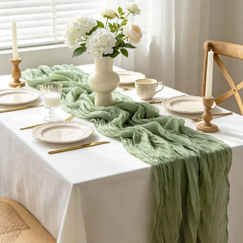 90x180/300/400cm Cheesecloth Table Runners Boho Sheer Tablecloth For Wedding Shower Birthday Party Home Dinning Decoration
