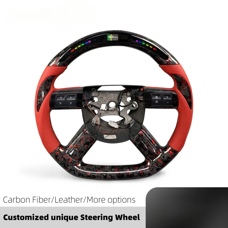クライスラー300 300C SRT8 2004-2010 レッドカーボンファイバーフラットボトムスポーツステアリングホイール