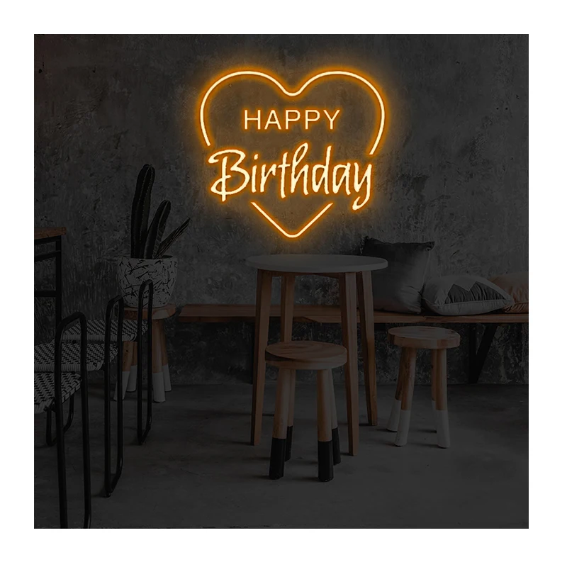 Enseigne au néon en silicone personnalisée Happy Birthday, décoration murale pour la maison et la boutique, haute qualité, durable, 2024-110 V, style 240