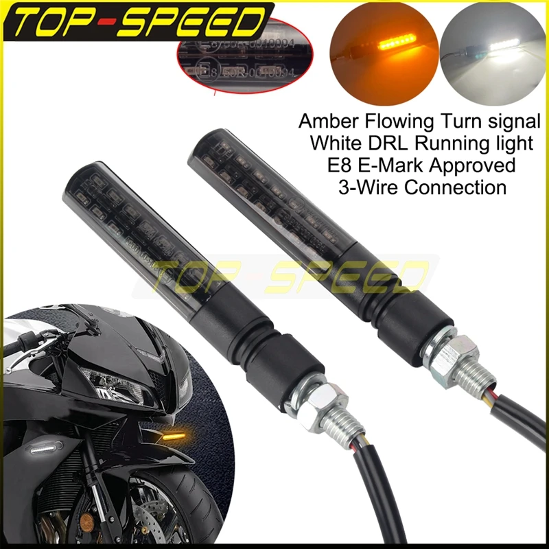 

Mini Cafe Racer LED E8 8mm Front/Rear Turn Signal Light Flowing Water Sequential Blinker Indicator Running Light Tail Brake Lamp