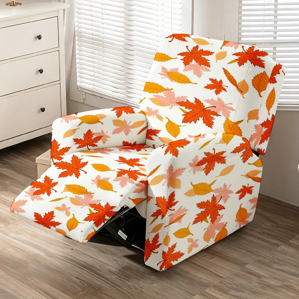 Orange Red Maple Leaf Recliner Chair Cover Stretch Spandex Recliner Slipcover Minimalist Fall Farmhouse Decor